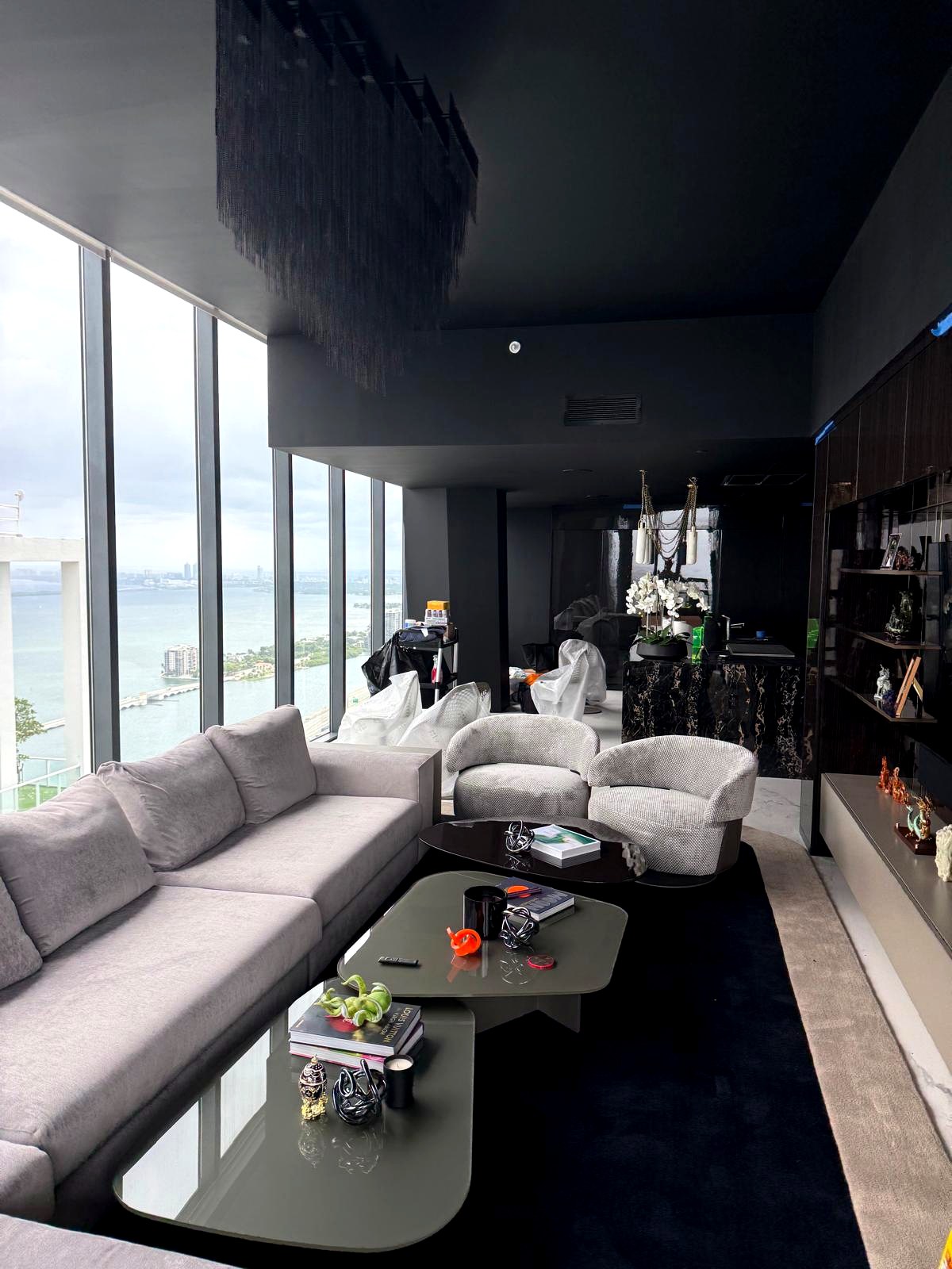 Luxury condo kitchen renovation, view of great room